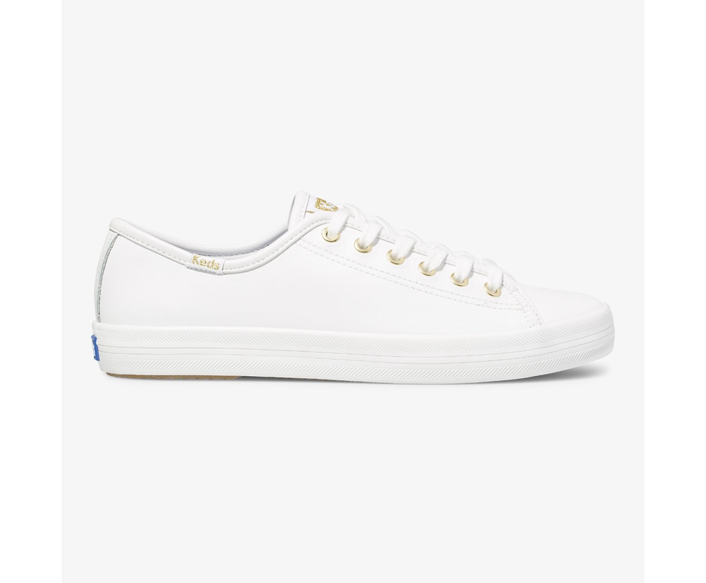 Womens Keds Sneakers - Kickstart Leather - White - 1385-TVGNI